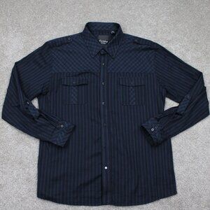Civil‎ Society Shirt Adult 2XL XXL Blue Zip/Button Up Roll Sleeve L/S Cotton